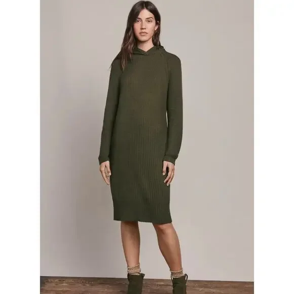 Wrap London Dark Moss Wool & Organic Hooded Dress Size 10 - Picture 2 of 6